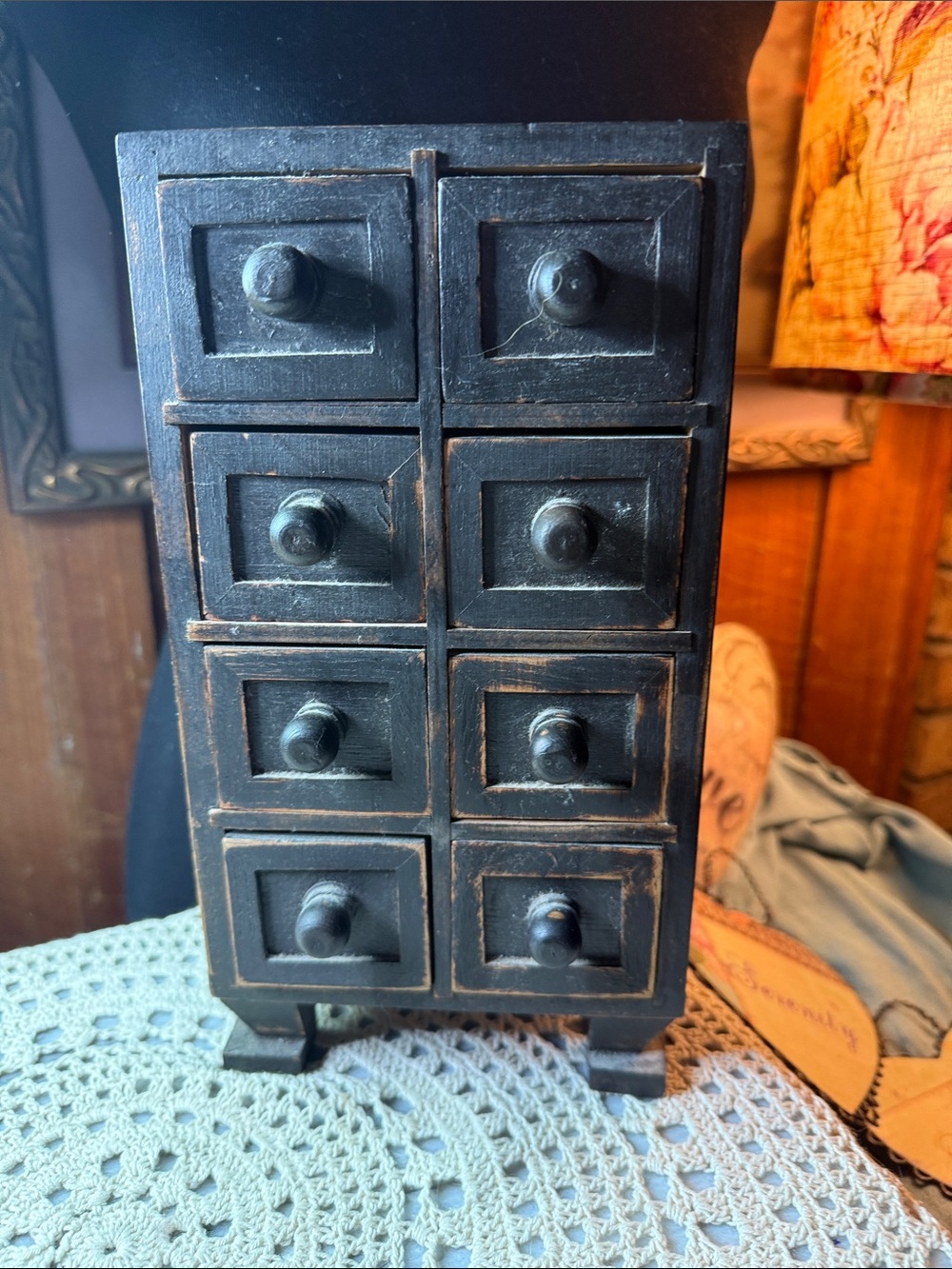 Black Vintage-Style 8-Drawer Wooden Organizer